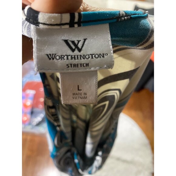 Worthington Stylish Blue Patterned Women's Top Size L - Picture 4 of 7